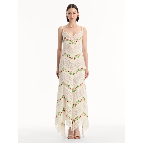 Oscar de la Renta Chiné Hibiscus Striped Cotton Poplin Dress, view 5