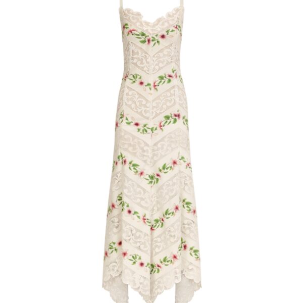 Oscar de la Renta Chiné Hibiscus Striped Cotton Poplin Dress