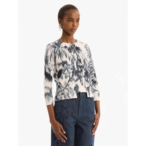 Oscar de la Renta Chiné Palm Leaves Cardigan, view 3