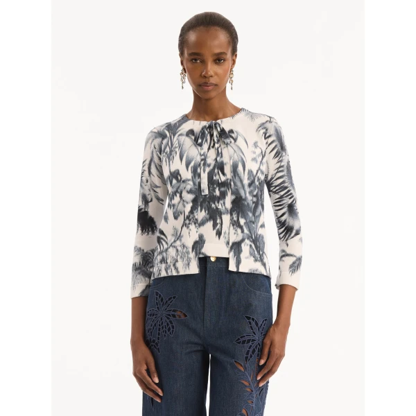 Oscar de la Renta Chiné Palm Leaves Cardigan, view 5