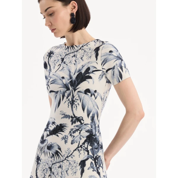 Oscar de la Renta Chiné Palm Leaves Knit Dress, view 4