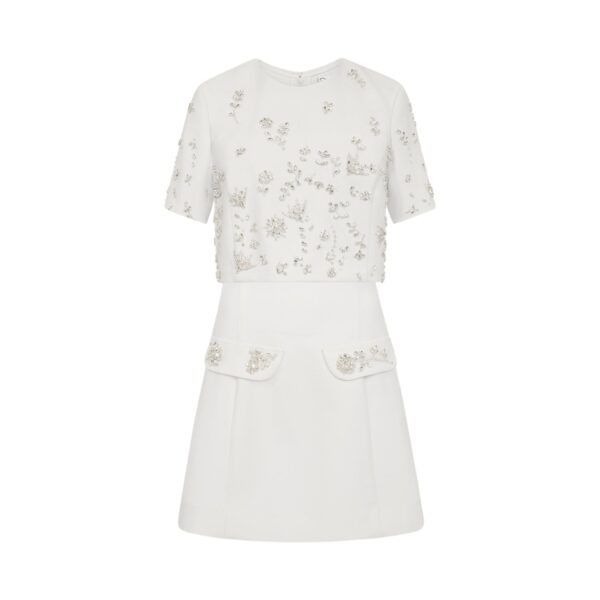 Oscar de la Renta Crystal Floral Embroidered Cocktail Dress