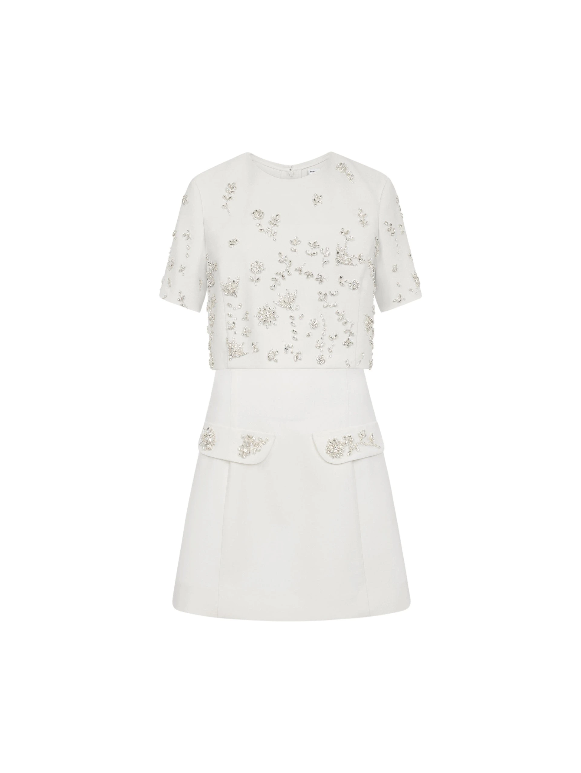 Oscar de la Renta Crystal Floral Embroidered Cocktail Dress