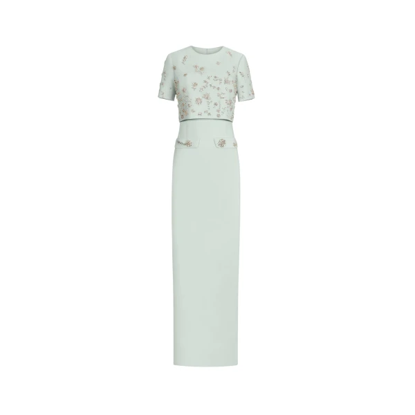 Oscar de la Renta Crystal Floral Embroidered Gown