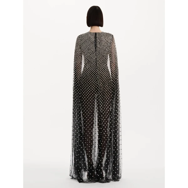 Oscar de la Renta Crystal Grid Floral Embroidered Caftan, view 2