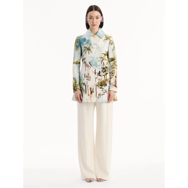 Oscar de la Renta Dominican Landscape Cotton Poplin Coat, view 2