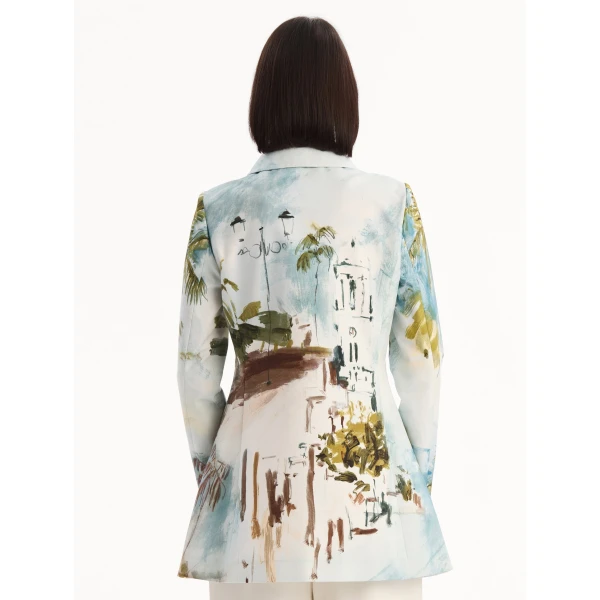 Oscar de la Renta Dominican Landscape Cotton Poplin Coat, view 3