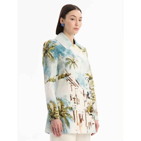 Oscar de la Renta Dominican Landscape Cotton Poplin Coat, view 4