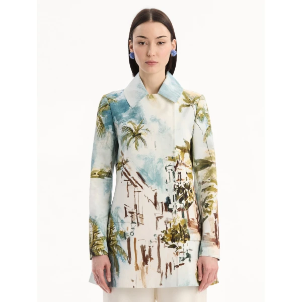 Oscar de la Renta Dominican Landscape Cotton Poplin Coat, view 5