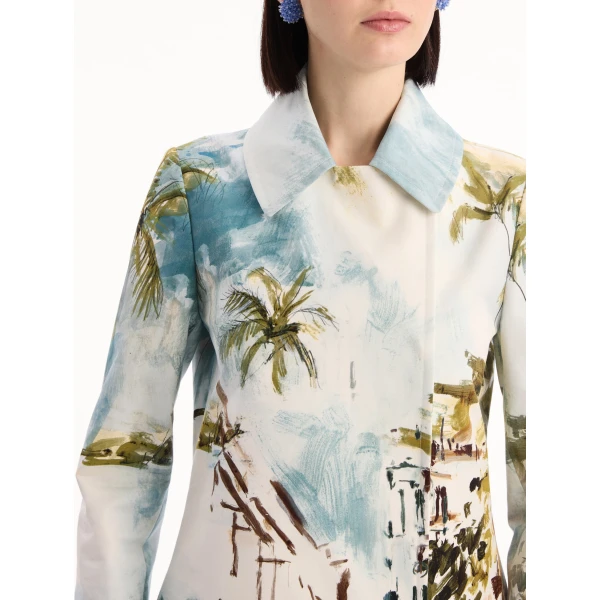 Oscar de la Renta Dominican Landscape Cotton Poplin Coat, view 6