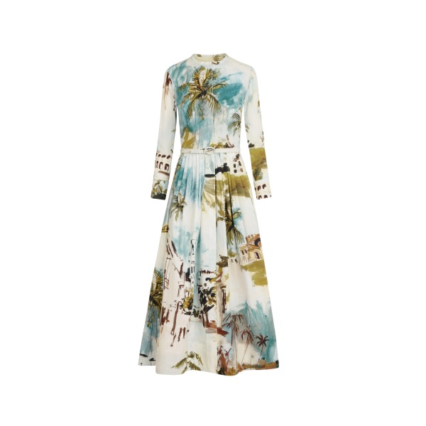 Oscar de la Renta Dominican Landscape Cotton Poplin Dress
