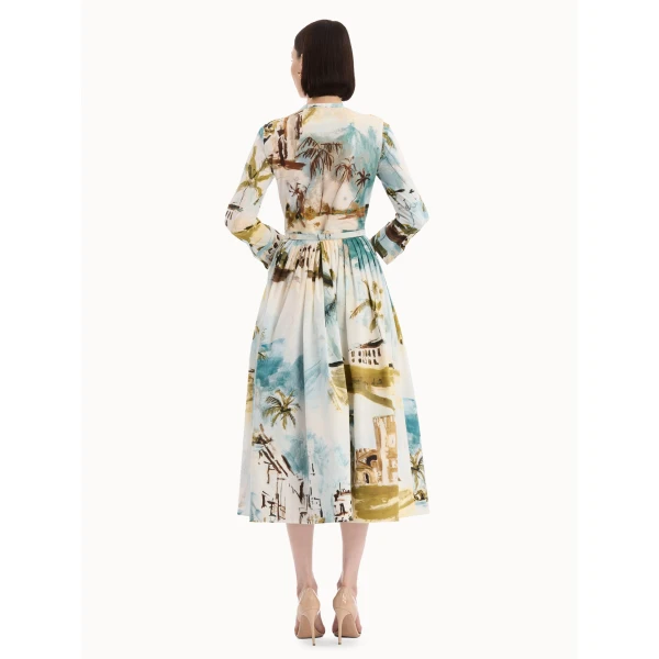 Oscar de la Renta Dominican Landscape Cotton Poplin Short-Sleeve Dress, view 2