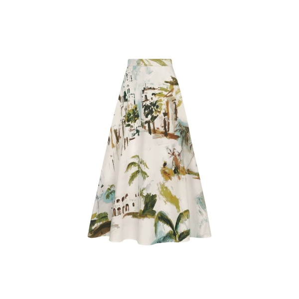 Oscar de la Renta Dominican Landscape Cotton Poplin Skirt