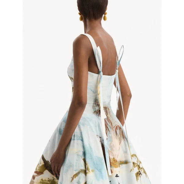 Oscar de la Renta Dominican Landscape Cotton Poplin Sleeveless Dress, view 4