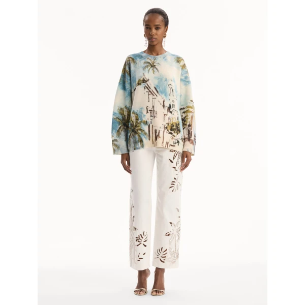 Oscar de la Renta Dominican Landscape Oversized Pullover Knit, view 2