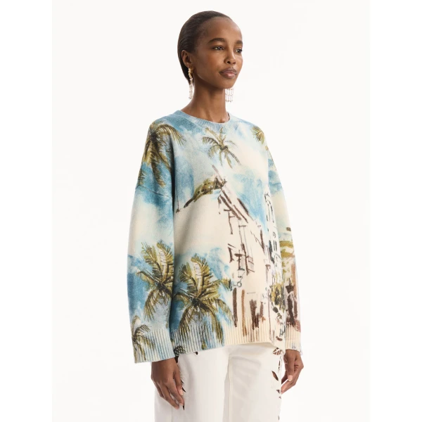 Oscar de la Renta Dominican Landscape Oversized Pullover Knit, view 4
