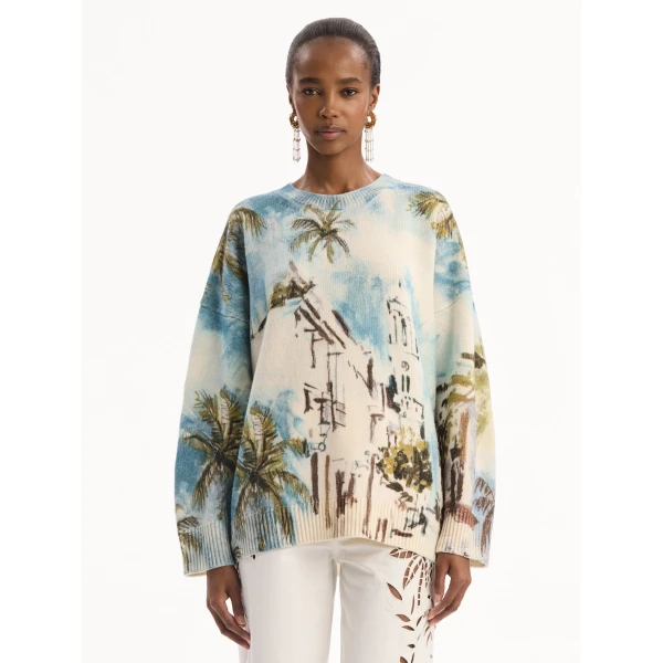 Oscar de la Renta Dominican Landscape Oversized Pullover Knit, view 5