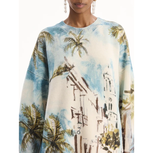 Oscar de la Renta Dominican Landscape Oversized Pullover Knit, view 6