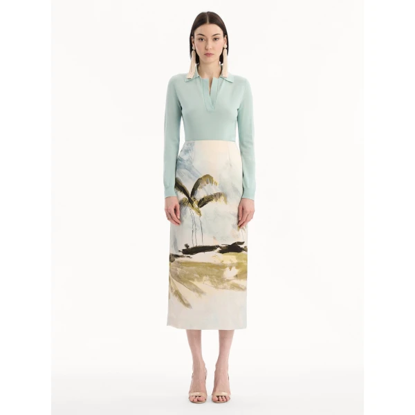 Oscar de la Renta Dominican Landscape Pencil Skirt, view 5