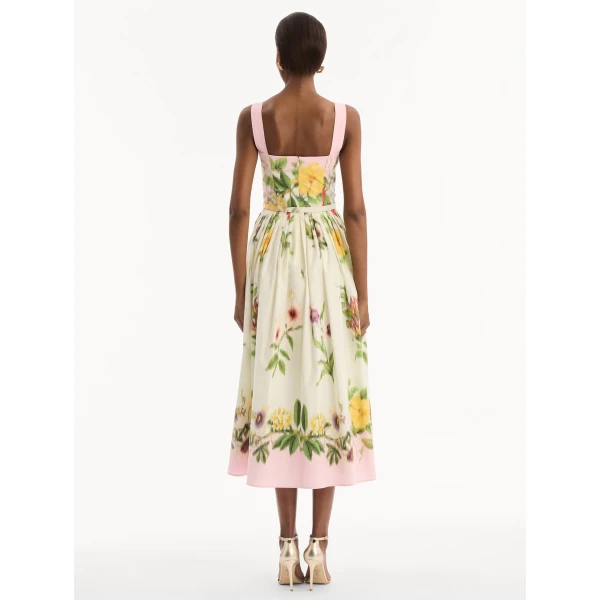 Oscar de la Renta Dominican Mixed-Floral Cotton Poplin Dress, view 2