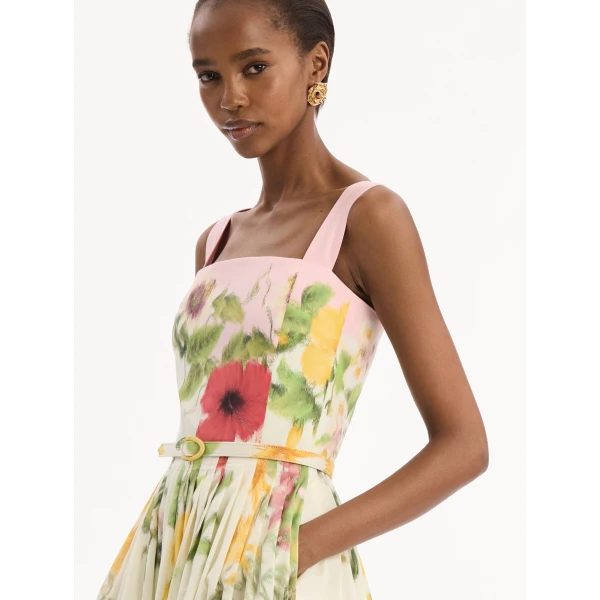 Oscar de la Renta Dominican Mixed-Floral Cotton Poplin Dress, view 4