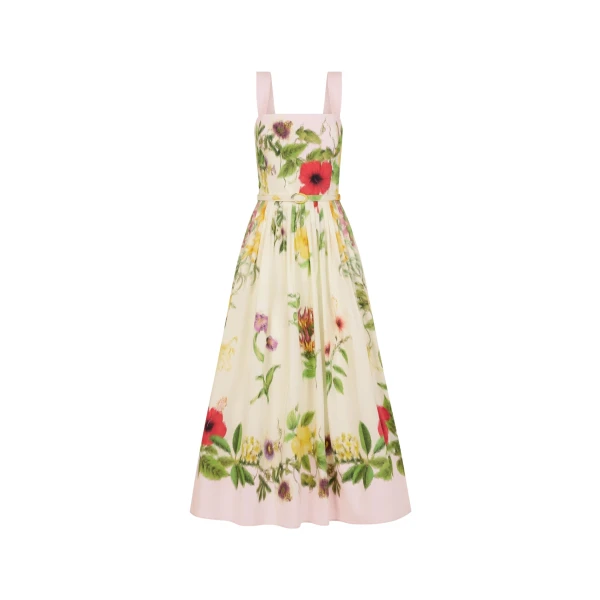 Oscar de la Renta Dominican Mixed-Floral Cotton Poplin Dress