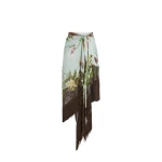 Oscar de la Renta Dominican Mixed-Floral Fringe Skirt