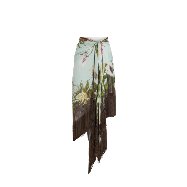 Oscar de la Renta Dominican Mixed-Floral Fringe Skirt