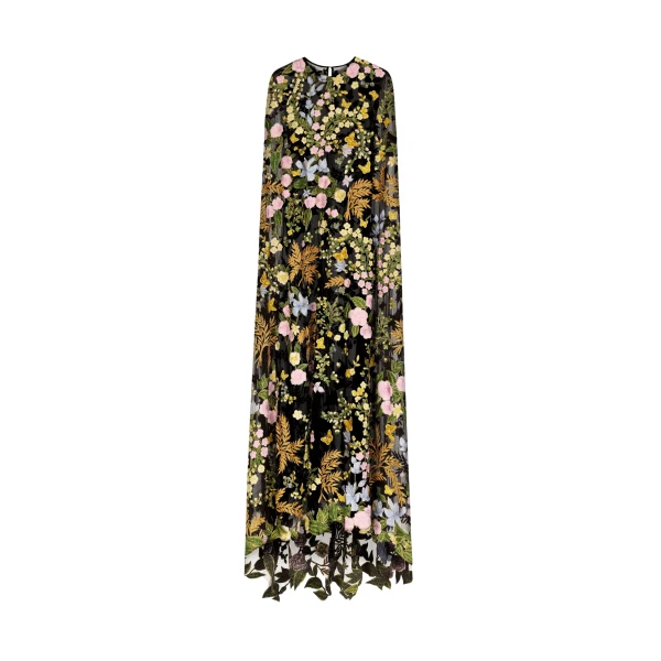 Oscar de la Renta Dominican Mixed-Floral Guipure Caftan