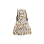 Oscar de la Renta Dominican Mixed-Floral Guipure Cape-Back Dress
