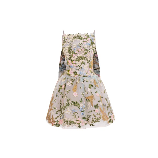 Oscar de la Renta Dominican Mixed-Floral Guipure Cape-Back Dress - Dresses - American Luxury Evening Wear at Luxury Shoes 
