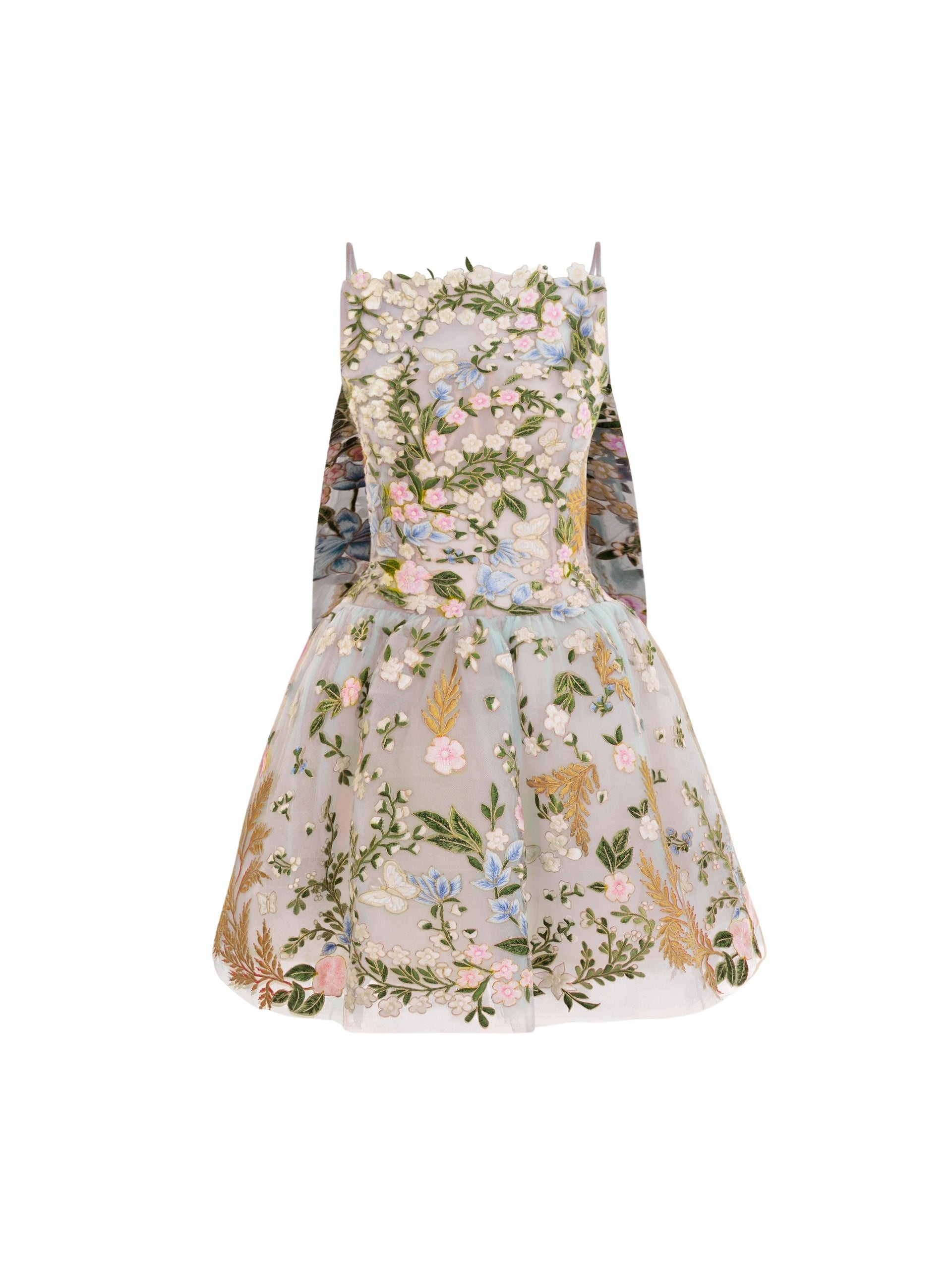 Oscar de la Renta Dominican Mixed-Floral Guipure Cape-Back Dress