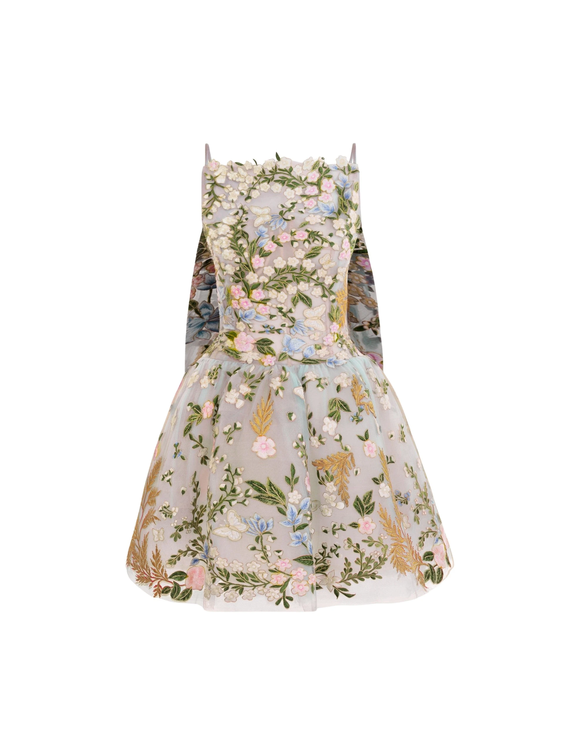 Oscar de la Renta Dominican Mixed-Floral Guipure Cape-Back Dress