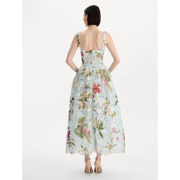 Oscar de la Renta Dominican Mixed-Floral Guipure Cocktail Dress, view 2