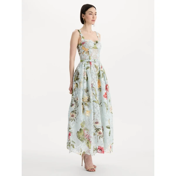 Oscar de la Renta Dominican Mixed-Floral Guipure Cocktail Dress, view 3