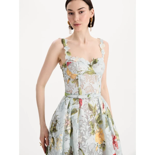 Oscar de la Renta Dominican Mixed-Floral Guipure Cocktail Dress, view 4