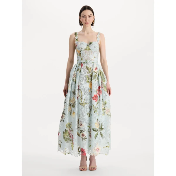 Oscar de la Renta Dominican Mixed-Floral Guipure Cocktail Dress, view 5