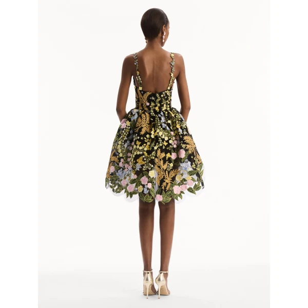 Oscar de la Renta Dominican Mixed-Floral Guipure High-Low Dress, view 2