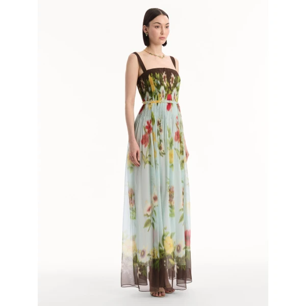 Oscar de la Renta Dominican Mixed-Floral Silk Chiffon Gown, view 3