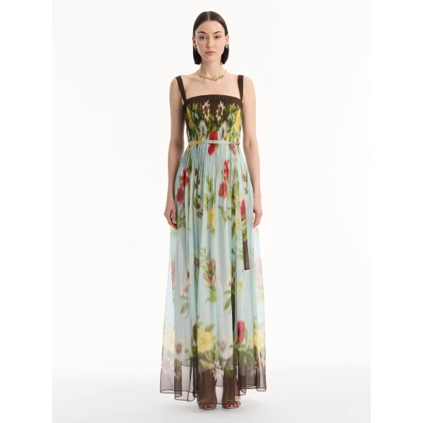 Oscar de la Renta Dominican Mixed-Floral Silk Chiffon Gown, view 5