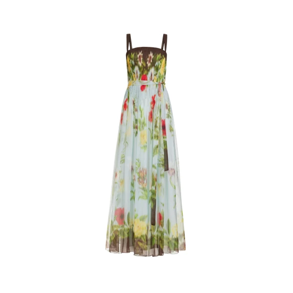 Oscar de la Renta Dominican Mixed-Floral Silk Chiffon Gown