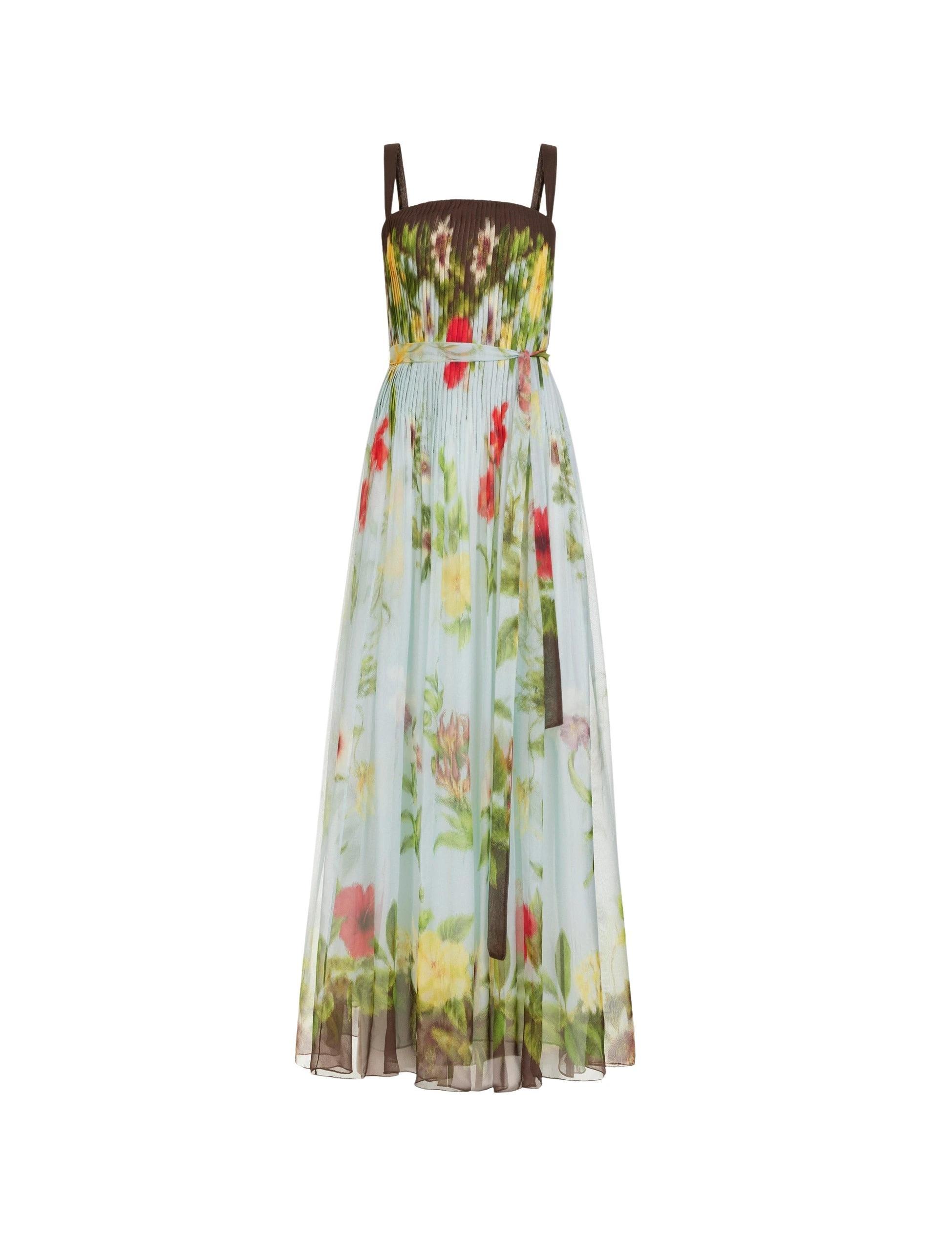 Oscar de la Renta Dominican Mixed-Floral Silk Chiffon Gown