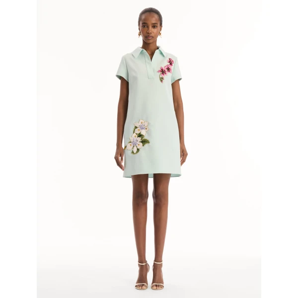 Oscar de la Renta Dominican Mixed-Floral Threadwork Shift Dress, view 5