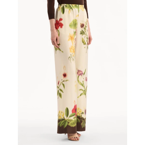 Oscar de la Renta Dominican Mixed-Floral Wide Leg Pant, view 4