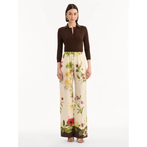 Oscar de la Renta Dominican Mixed-Floral Wide Leg Pant, view 5