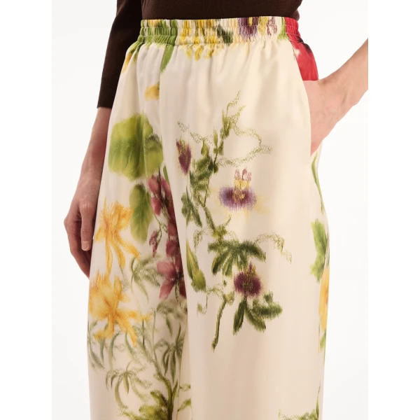 Oscar de la Renta Dominican Mixed-Floral Wide Leg Pant, view 6