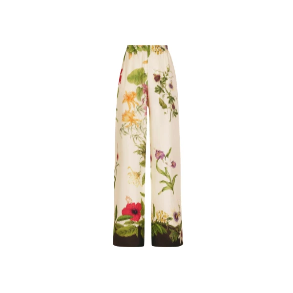 Oscar de la Renta Dominican Mixed-Floral Wide Leg Pant
