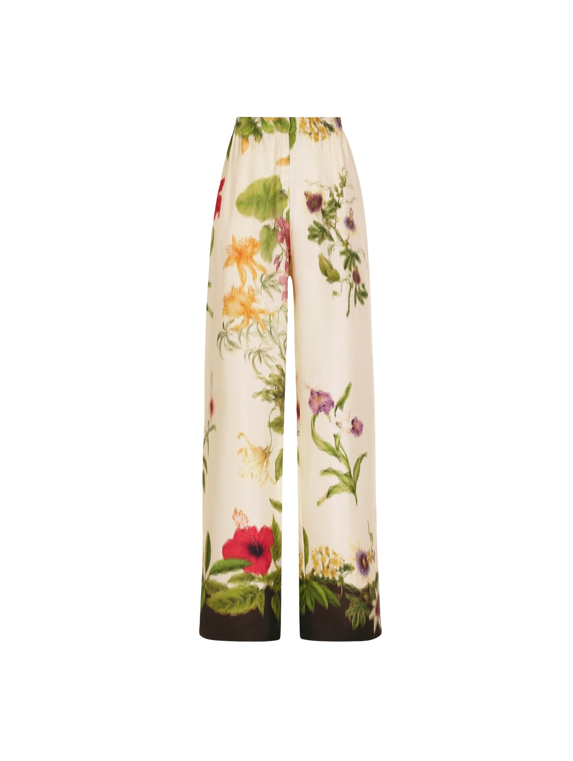 Oscar de la Renta Dominican Mixed-Floral Wide Leg Pant