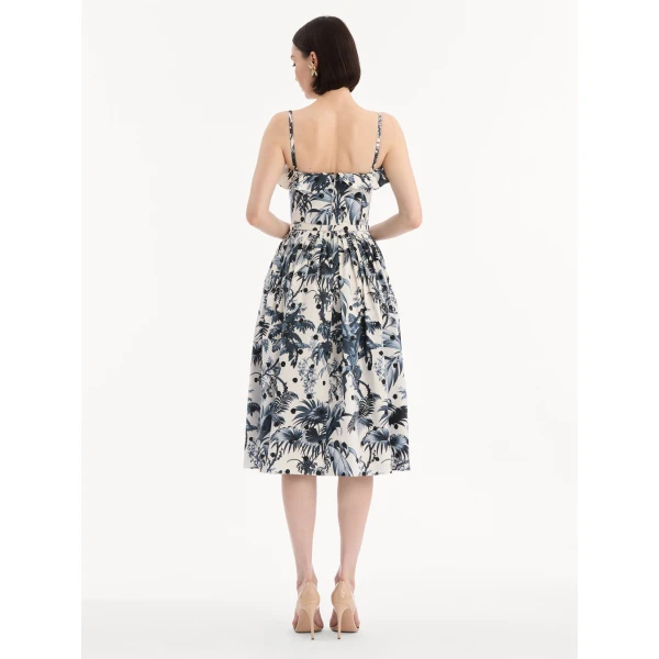 Oscar de la Renta Dotted Palm Leaves Cotton Poplin Sleeveless Dress, view 2