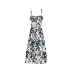 Oscar de la Renta Dotted Palm Leaves Cotton Poplin Sleeveless Dress